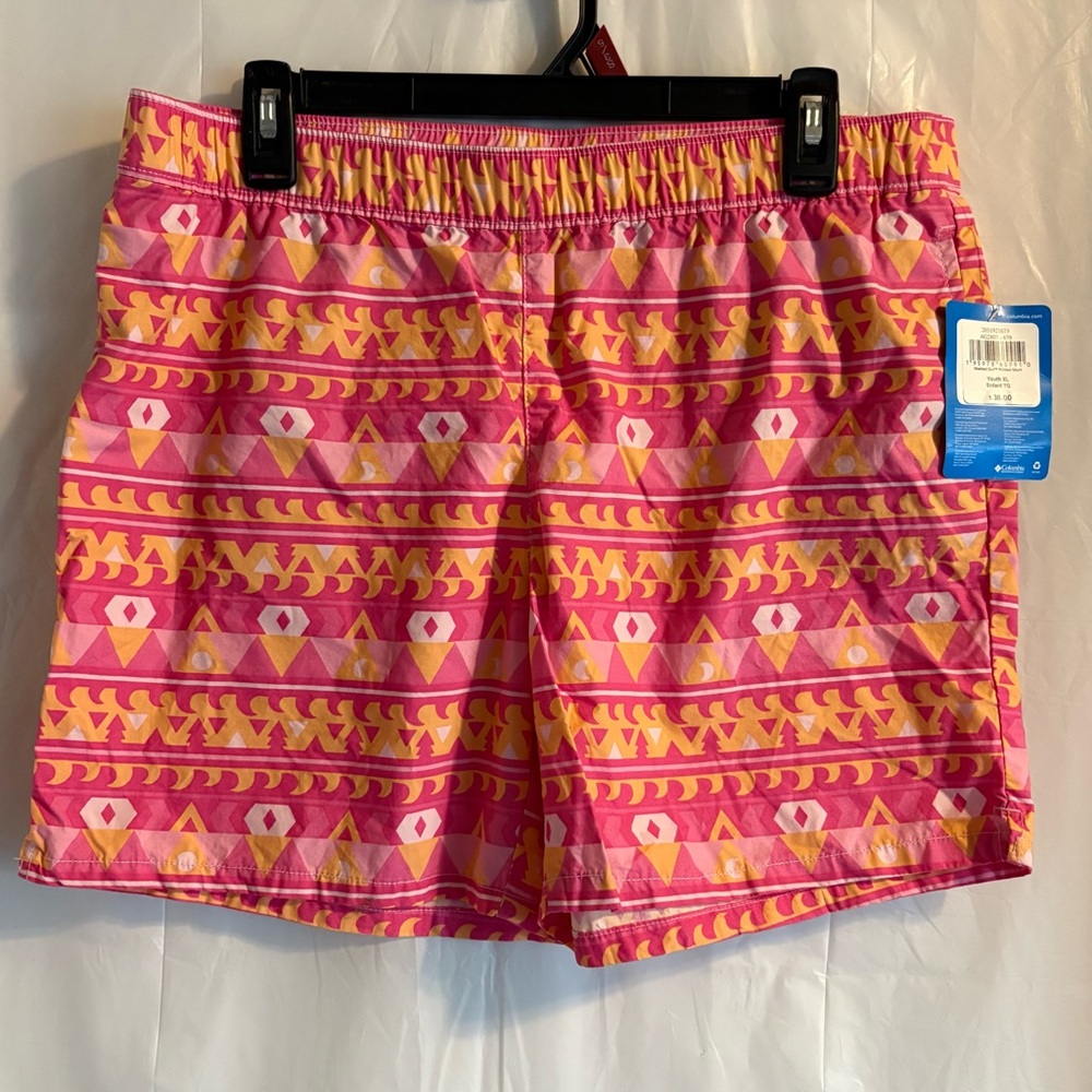 Columbia Washed Out Printed Shorts Youth XL Pink Stretch Pull On‎ Activewear NWT